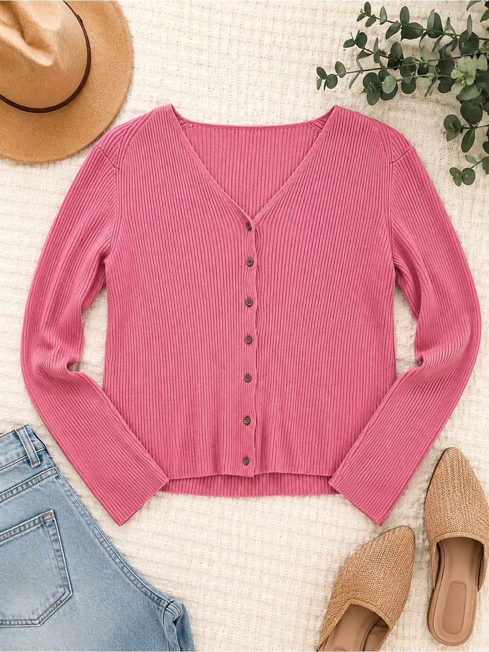 Banana Republic 100% Silk Ribbed Cardigan Sweater Pink Button Front Size Medium